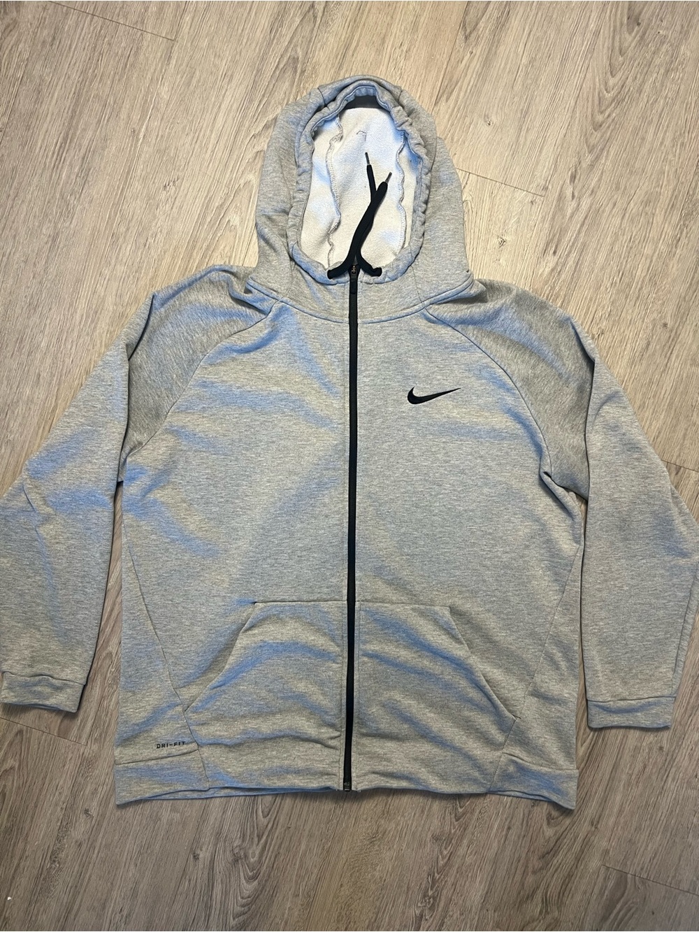 Nike Light Gray Full-Zip Hooded Jacket with Black Swoosh